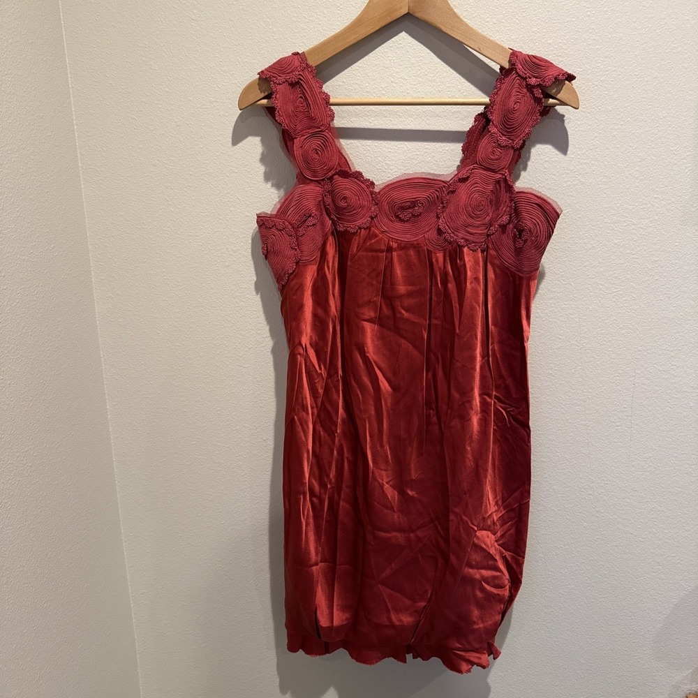 bcbg maxazria dress Silk Blouson Dress Rosettes Red Small Bubble Hem Party Dress
